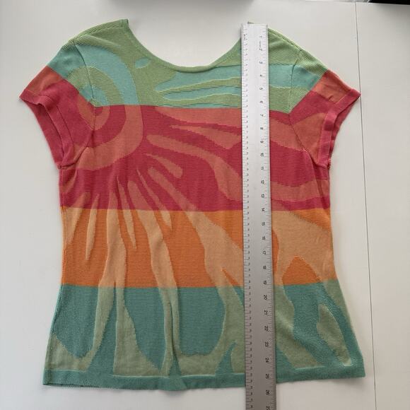 Y2K Knit Colorblock Tee V-Back Tropical Sunset Stripes Indie Skater Size M - Picture 9 of 10